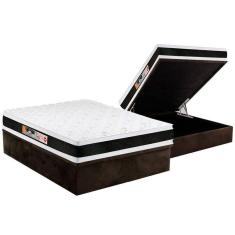 Cama Box Baú Casal: Colchão Espuma Castor D45 Black E White Air Double Face + Base Brown(138X188)