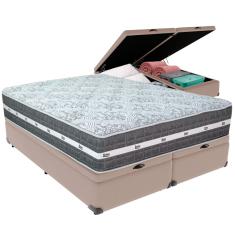 Cama Box Baú Bege e Colchão Black Graphite Molas Ensacadas King 193x203X27 Anjos