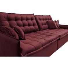 Sofá Sem Caixa Retrátil Reclinável 2,35m Cama Inbox Versátil Com Pillow Top E Molas Velusoft Vinho