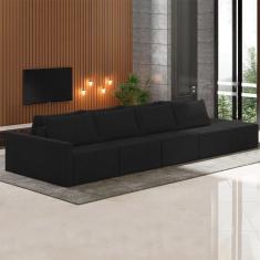 Sofá Ilha Modulado Milos 432cm Puff Lateral Veludo Cinza Escuro G33 - Gran Belo