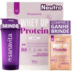 Creatina Monohidratada Pure Whey Protein Up Coqueteleira Sanavita - Kit Whey Up 22g Proteína + Creatina100% Pure + Coqueteleira - Sanavita - Desempenho Físico - Força - Saúde (Whey Up Neutro + Creatina 100g Pure)