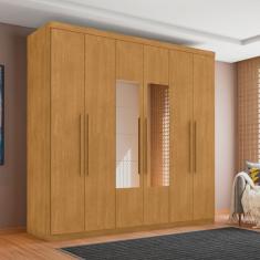 Guarda Roupa Casal Messias Naturalle 6 Portas de Bater 4 Gavetas MDF com Espelho Naturalle CasaH
