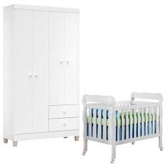 Berço Americano Lila e Guarda Roupa Ternura Baby 4 Portas Branco Brilh
