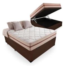 Cama Box Baú Casal Tecido Sintético Marrom com Colchão Pillow Angel Mo