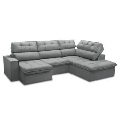 Sofá 5 Lugares Retrátil e Reclinável Arezzo com Chaise Direito Veludo Prata