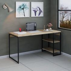 Escrivaninha com Estante Baixa 2 Prateleiras Estilo Industrial 150cm Active Espresso Móveis Carvalho
