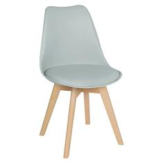 Loft7, Cadeira Leda Com Assento Estofado, Encosto De Polipropileno E Pés De Madeira Natural, Elegante Sala De Jantar Cozinha Bar Varanda Gourmet, Cinza Claro