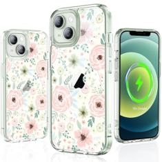 YNSZAS Capa para iPhone 12, compatível com MagSafe, capa de telefone fofa com flores coloridas exclusivas, policarbonato rígido + TPU à prova de choque, capa protetora floral retrô feminina para Apple