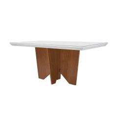Mesa De Sala Jantar Nevada + Tampo Madeirado Vidro Reto 180x90cm Off White/imbuia-vidro Off White