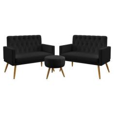 Kit 2 Poltronas Namoradeiras Decorativas Nina Com Rodapé E Botões Puff