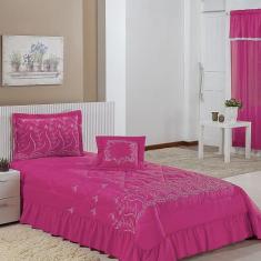 Kit Cobre Leito Solteiro Desejos 04 Peças Bordado - Pink - Bordados Fi