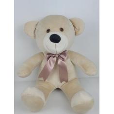 Urso De Pelúcia Bolota Médio 50CM Doce De Leite Com Laços Coloridos Pa