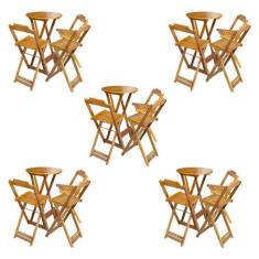 Kit 5 Jogos de Mesa Bistrô de Madeira Dobrável com 3 Banquetas - Mel -