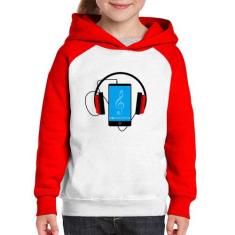 Moletom Infantil Headphone Smartphone - Foca na Moda, Branco, Vermelho