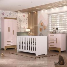 Quarto de Bebê com Guarda Roupa 3 Porta 2 Gavetas Cômoda 4 Gavetas 1 P
