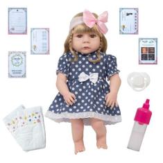 Bebe Reborn 100% Silicone Pode Dar Banho Loira Cabelo Longo - Cegonha 