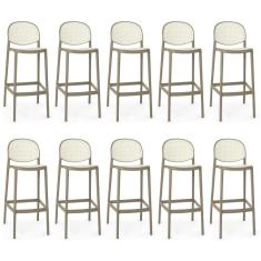Kit 10 Banqueta Alta Com Encosto Roma Em Polipropileno - Branco/cinza Escuro