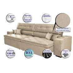 Sofá Austin. 2,02m Retrátil, Reclinável, Molas no Assento e Almofadas, Tecido Suede Velusoft