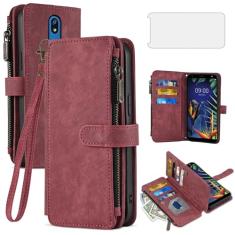 Asuwish Capa de telefone para LG K40/K12 Plus/X4 2019/Solo LTE/Xpression Plus 2/Harmony 3 capa carteira e protetor de tela de vidro temperado flip porta-cartão celular LGK40 K 40 40K L423DL LMX420