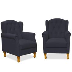 Kit 02 Poltronas Decorativas Para Sala de Estar Yara Suede Preto - Lya