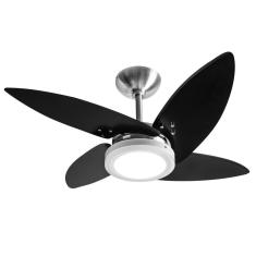 Ventilador Led Paris Alumínio Escovado 4 Pás Pretas 110V