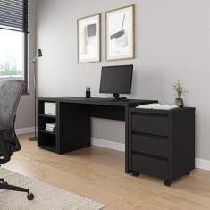 Escrivaninha Mesa Escritório com Gaveteiro com Rodízio e Prateleiras F