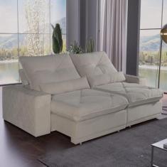 Sofá 4 Lugares 2,50m Retrátil e Reclinável Átila Bom Pastor, Bege Velu