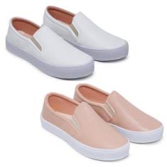 Kit 2 Pares de Tênis Casual Slip On Iate Macio e Confortável Dia a Dia-Feminino