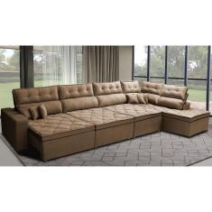 Sofá de Canto 4,80x2,36m Retrátil e Reclinável com Molas Cama inBox Platinum. Direito Suede