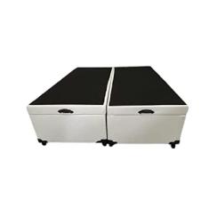 Cama Box Baú Queen Bipartido Sintético Branco Com Pistão A Gás