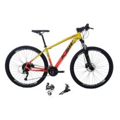 Bicicleta Aro 29 Ksw Xlt 24v Câmbio Shimano Acera K7 Garfo Trava Freio a Disco - Amarelo/Laranja