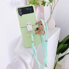 Para Samsung Z Flip 4 3 Alça de ombro com pescoço Capa de telefone Anel moderno Capa de telefone para Samsung Z Flip 3 4 Capa traseira com corrente crossbody, verde claro, para Samsung Z Flip 4