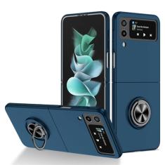 Capa magnética de carregamento sem fio para Galaxy Z Flip 3 4 5 Capa anti impressão digital à prova de choque, suporte de anel azul, para Galaxy Z Flip 4