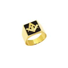 Anel Maçonaria Masculino Ônix Black Genuíno Ouro 18K 21602 K750 - Usa