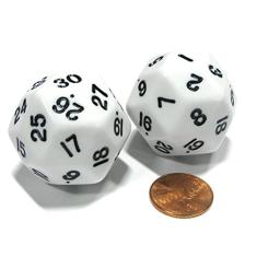 Koplow Games Set of 2 Triantakohedron D30 30 Sided 33mm Jumbo Dice - White w Black Numbers
