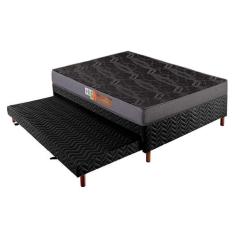 Cama Box c/Auxiliar Casal: Colchão Espuma Polar D23 Pérola Gray + Base CRC Rústico Black(138x188)