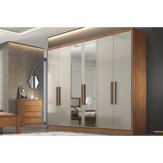 Guarda Roupa Casal 6 Portas E 8 Gavetas C/ Espelho Rizon/linea Freijo Cumaru C/ Fendi