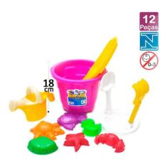 12 Brinquedos Praia Areia Balde Pazinhas Regador Formas - Rei do Balde