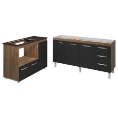 Balcão Cozinha Gabinete De Pia 160 Cm Estela E Balcão Para Fogão Cookt