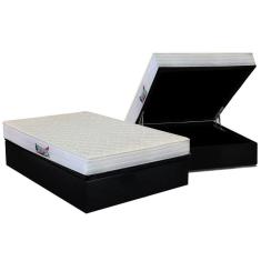 Kit Cama Box Baú Casal 138x188 Frontier D28 Ortopédico Espuma Suede Black Herval