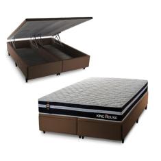 Conjunto Box Baú Marrom Durham Preto 193x203x67 c/ Molas Ensacadas