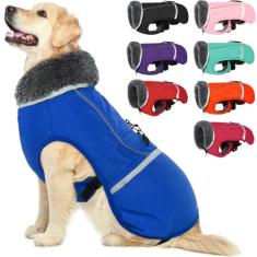 QBLEEV Casaco refletivo quente para cães, casaco de inverno impermeável, gola rolê, roupas para o clima frio, roupa de neve para cães de lã grossa para cães de Natal para cães pequenos, médios e