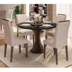 Conjunto Sala De Jantar 4 Cadeiras C/vidro York Imbuia - M.arapongas Imbuia/preto/bege 03