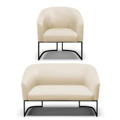 Sofá Namoradeira e Poltrona Base Industrial Preto Stella Corino D03 - D'Rossi