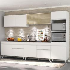Armário de Cozinha Completa Mp2014 10 Portas 2 Gavetas MDP 302 cm Branco com Leds Texturizado