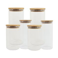 Kit de 6 Potes de Vidro Herméticos Tampa de Bambu - OIKOS