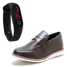 KIt Dockside Casual Masculino Liso Com Detalhe Gravata E Relogio