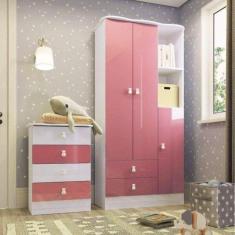 Quarto de Bebê Completo com Guarda Roupa e Cômoda 377001 Espresso Móveis Rosa