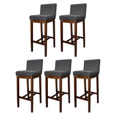 Kit 5 Banquetas Alta Estofada para Bancada de Cozinha Lisboa Madeira Capuccino Suede Cinza CCS