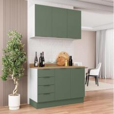 Cozinha Modulada 2 Peças com Tampo 1 Aéreo 3 Portas e 1 Balcão Pia Ipanema Cabecasa Madeiramadeira Verde